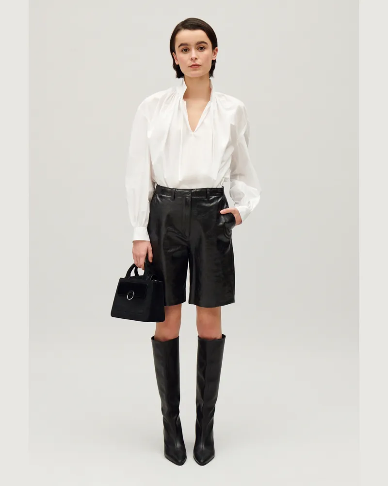 Claudie Pierlot Schwarze Leder-Bermuda Schwarz