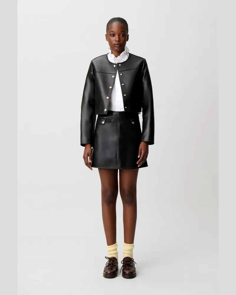Claudie Pierlot Kurzer Lederrock Schwarz