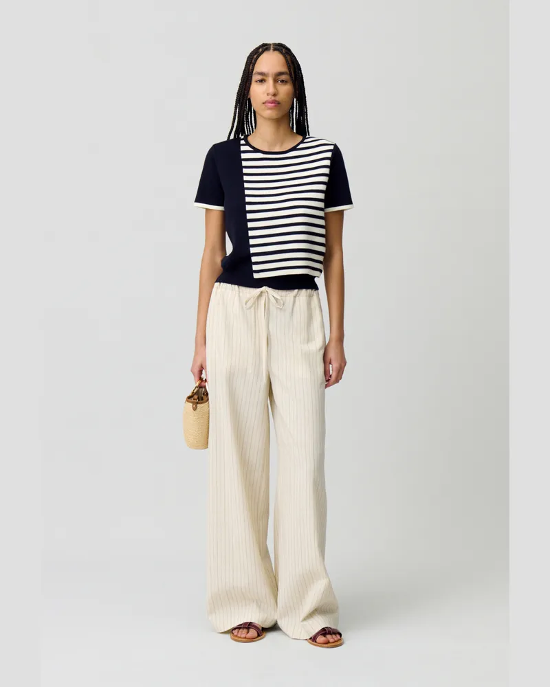 Claudie Pierlot Gekürzter Marine-Pullover Zweifarbig