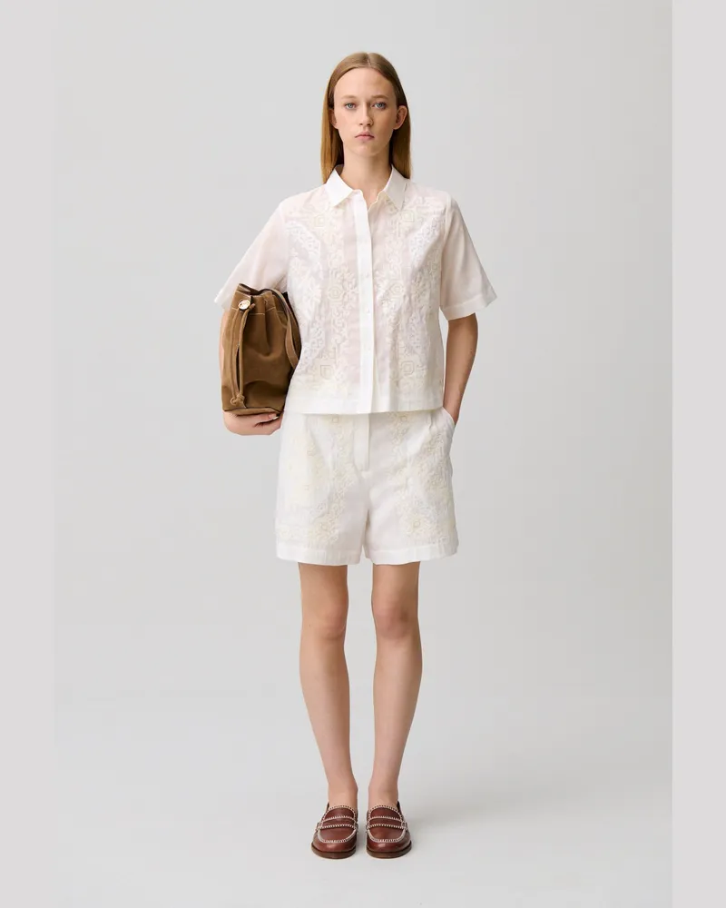 Claudie Pierlot Bestickte Baumwoll-Ramie-Shorts Ecru