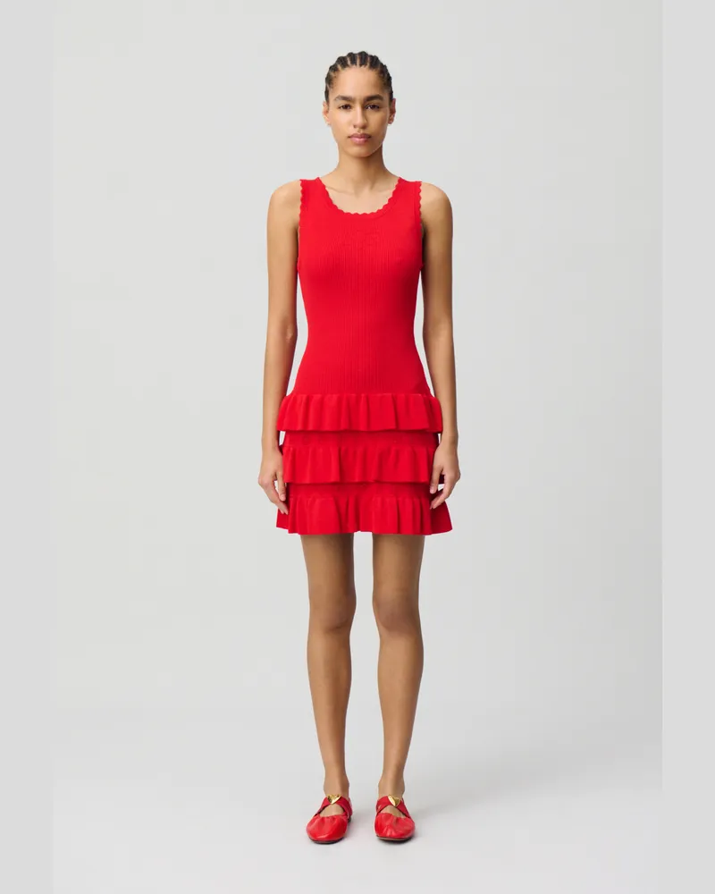 Claudie Pierlot Rüschen-Strickkleid Rot