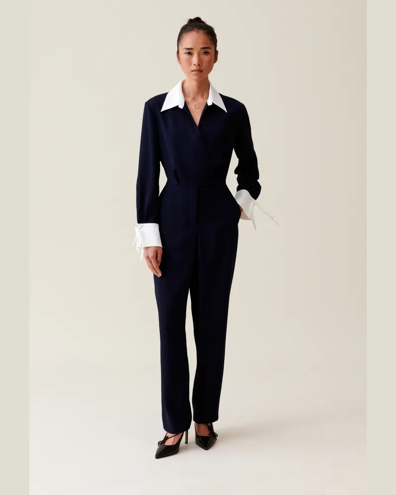 Claudie Pierlot Jumpsuit zweierlei Stoffen Blau Zweifarbig