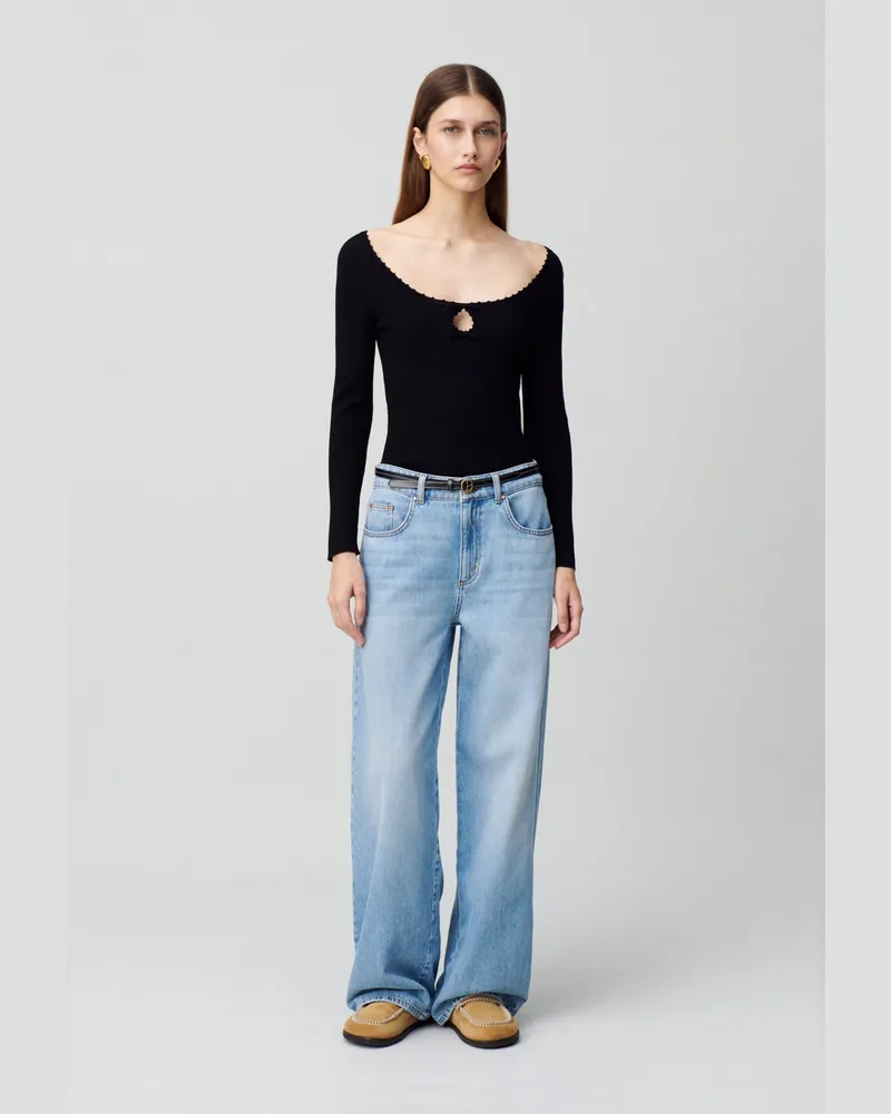 Claudie Pierlot Feinstrick-Top, lange Ärmel Schwarz