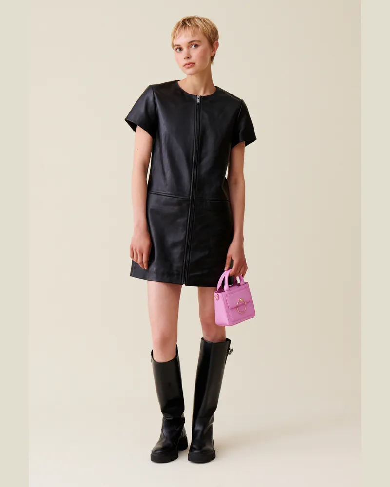 Claudie Pierlot Kurzes Lederkleid mit Reißverschluss Schwarz