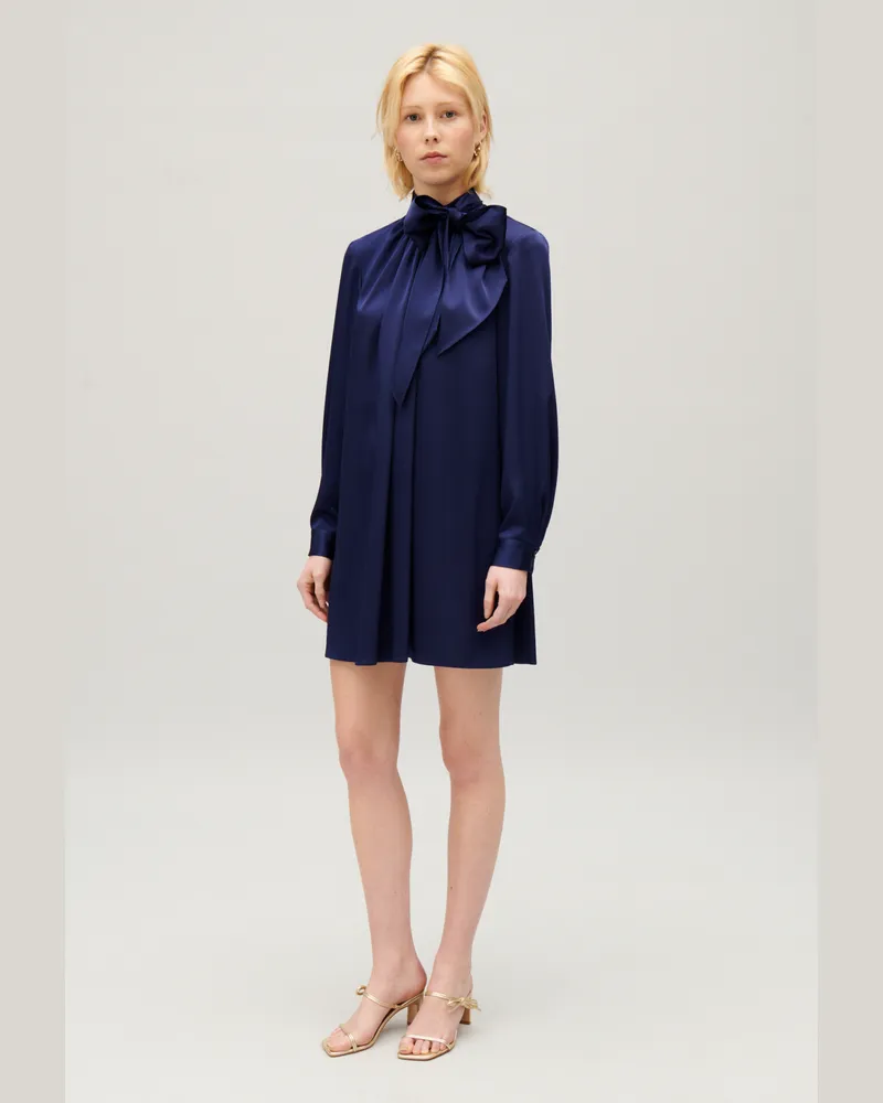 Claudie Pierlot Kurzes Lavallière-Kleid Indigoblau Indigo