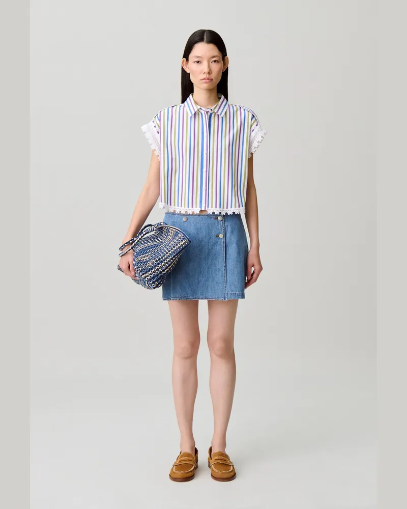 Claudie Pierlot Gestreifte Bluse mit Spitze Multico