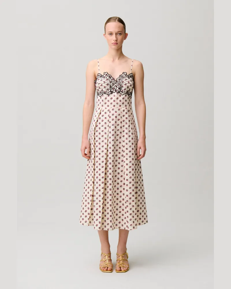 Claudie Pierlot Bedrucktes Baumwollkleid Stickerei Heller