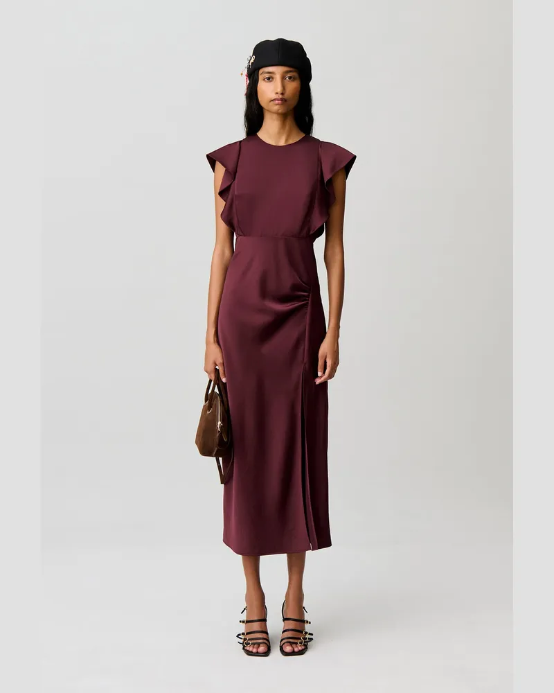 Claudie Pierlot Langes Satinkleid mit Schlitz Bordeaux