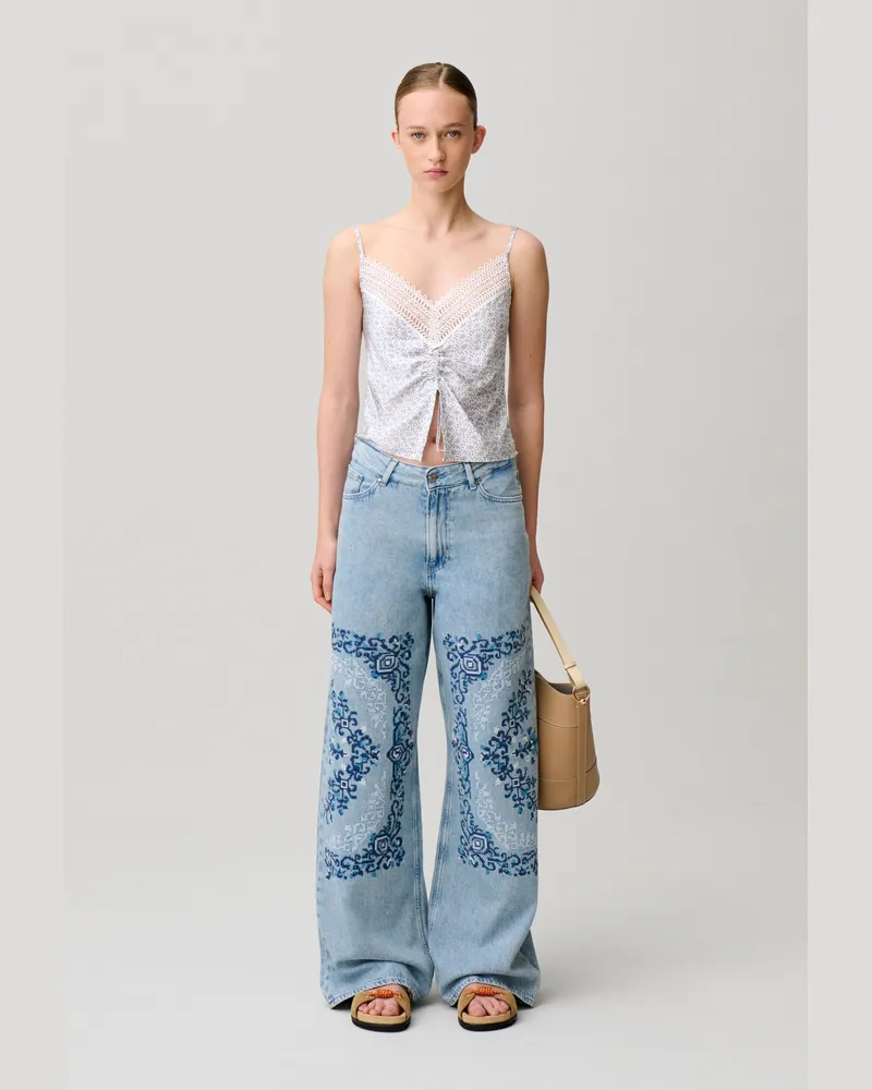 Claudie Pierlot Bestickte Wide-Leg-Jeans Zweifarbig