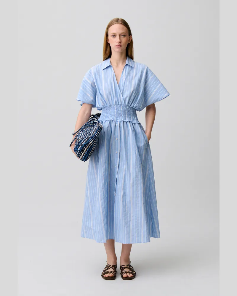 Claudie Pierlot Gestreiftes Kleid in Wickeloptik Zweifarbig