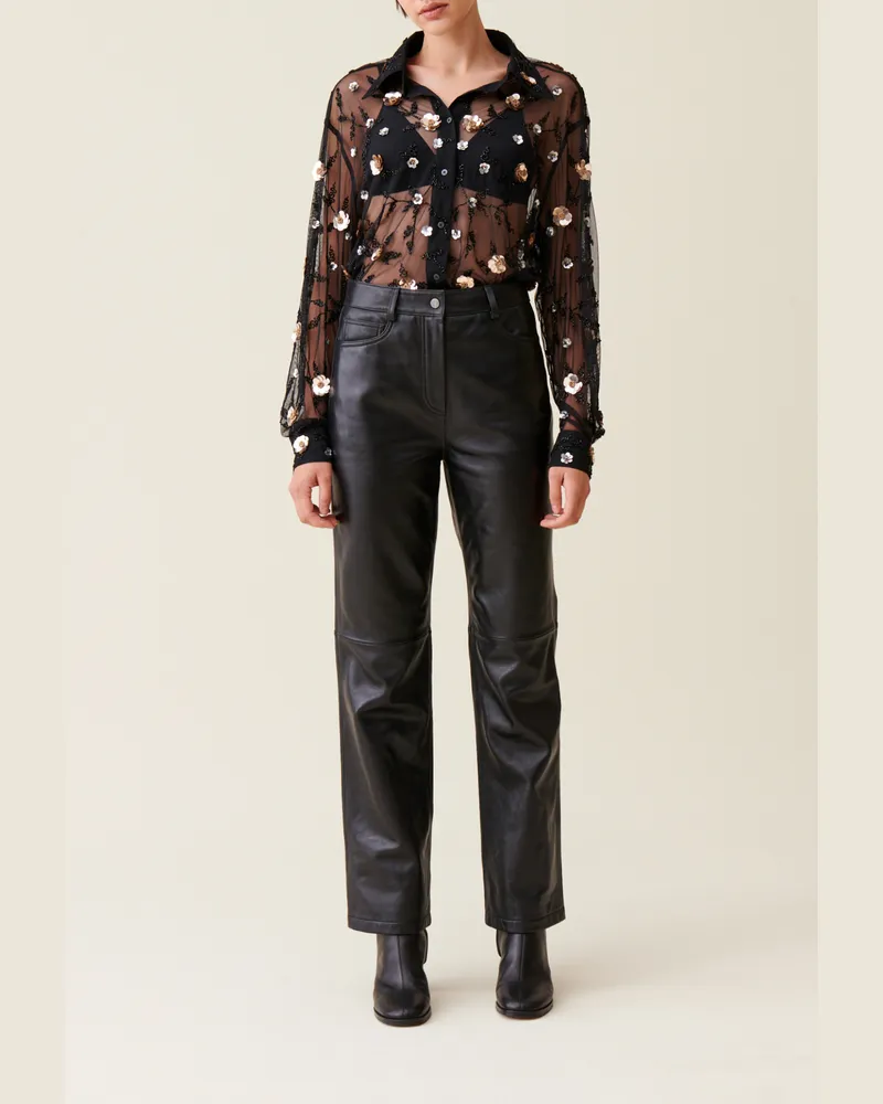 Claudie Pierlot Schwarze transparente Stickbluse Schwarz