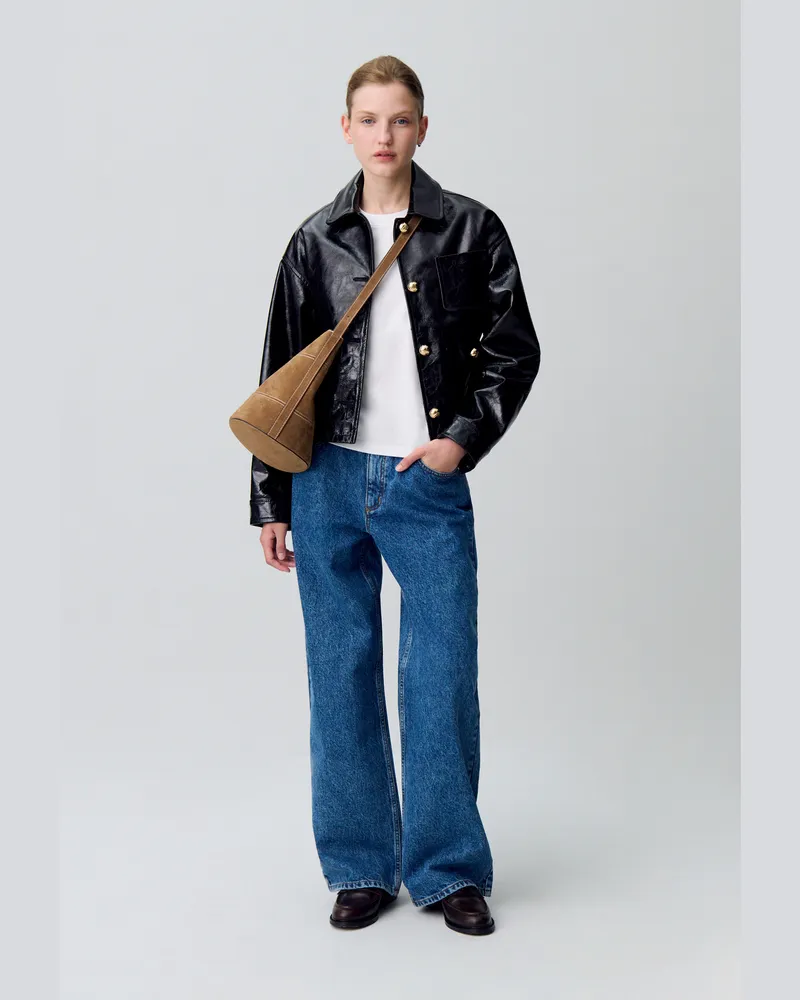 Claudie Pierlot Blouson aus Antik-Lackleder Schwarz