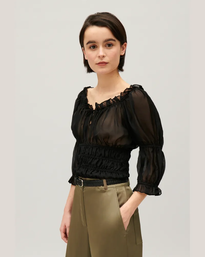 Claudie Pierlot Kurze Volant-Bluse Schwarz Schwarz