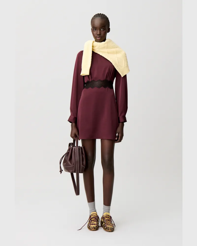 Claudie Pierlot Kurzes fließendes Kleid aus Satin Bordeaux