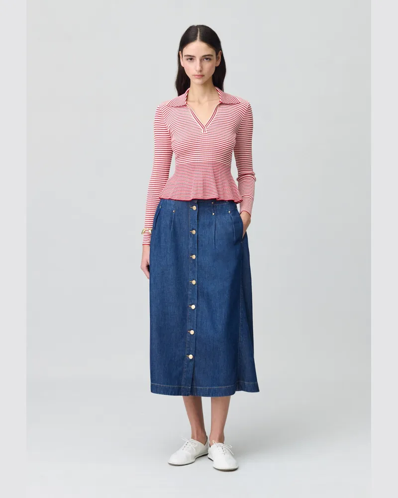 Claudie Pierlot Gestreiftes Top mit Volants Rot