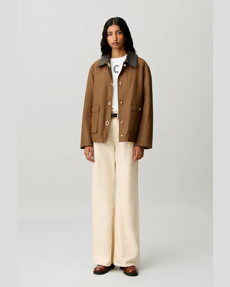 Claudie Pierlot Kurzer gewachster Parka Schokolade