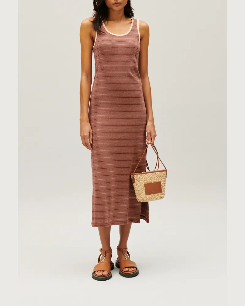 Claudie Pierlot Langes, gestreiftes Strickkleid Braun Zweifarbig