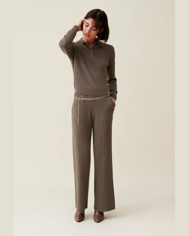 Claudie Pierlot Gerippter Polopullover Taupe