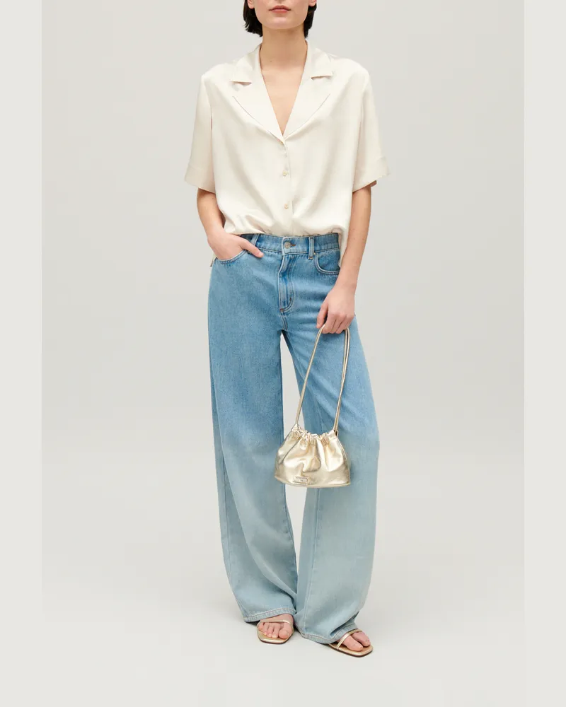 Claudie Pierlot Fließende, kurzärmelige Hemdbluse Beige