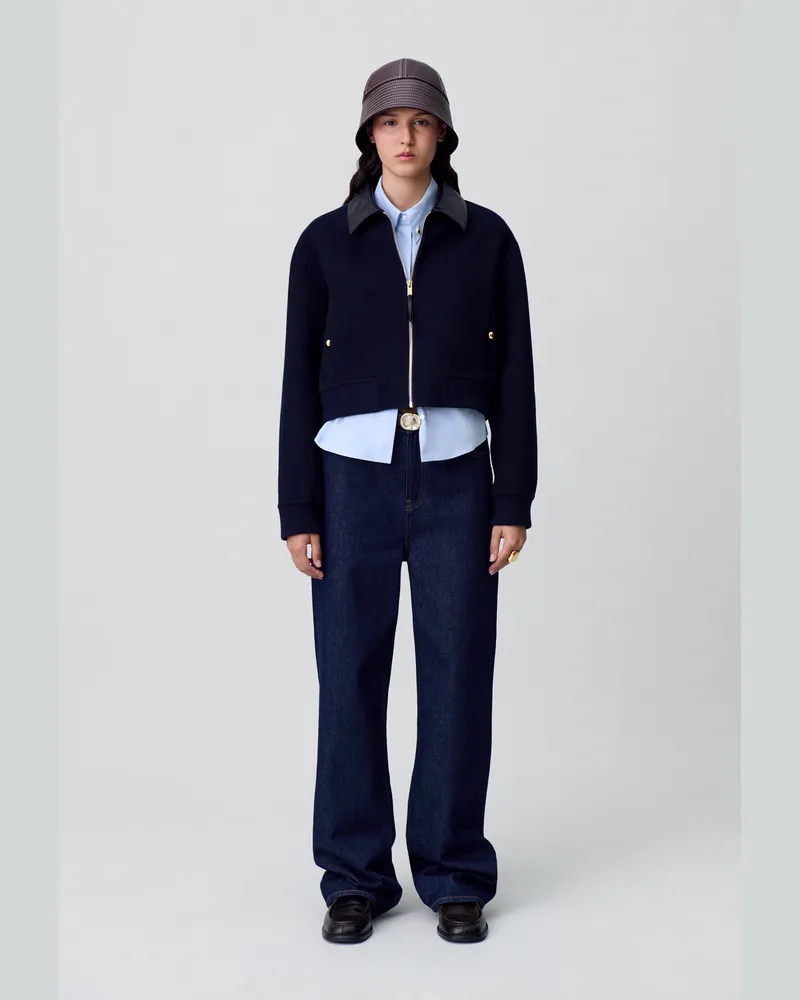 Claudie Pierlot Jacke aus Wolle Kunstlederkragen Marine