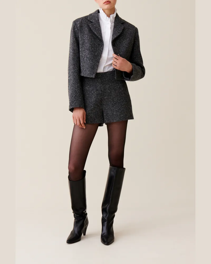 Claudie Pierlot Graue Tweedjacke aus Wollmischung Grau-meliert