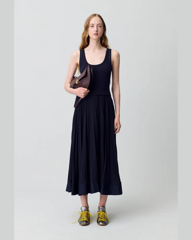 Claudie Pierlot Langes, plissiertes Kleid, marineblau Marine
