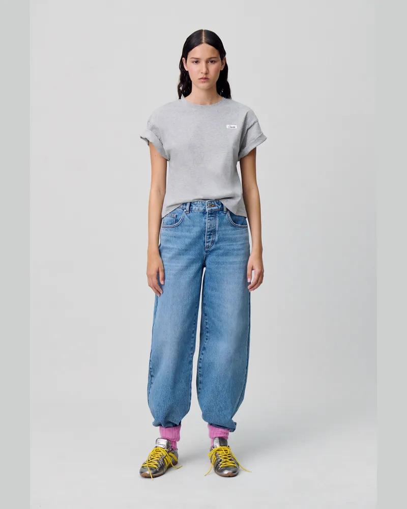 Claudie Pierlot Weites Baumwoll-T-Shirt Grau-meliert