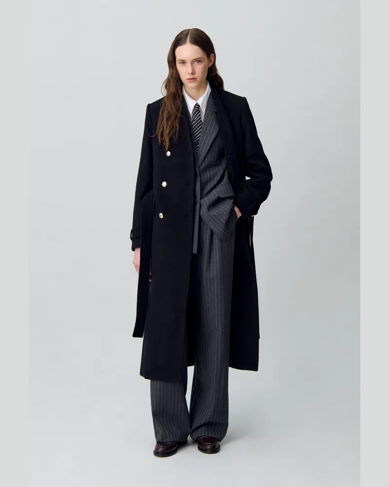 Claudie Pierlot Zweireihiger langer Mantel Schwarz