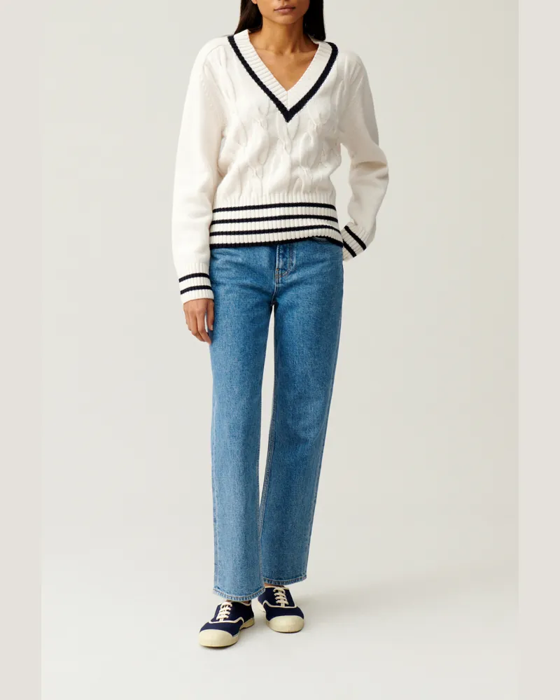 Claudie Pierlot Strickpullover mit Zopfmuster in Beige Zweifarbig