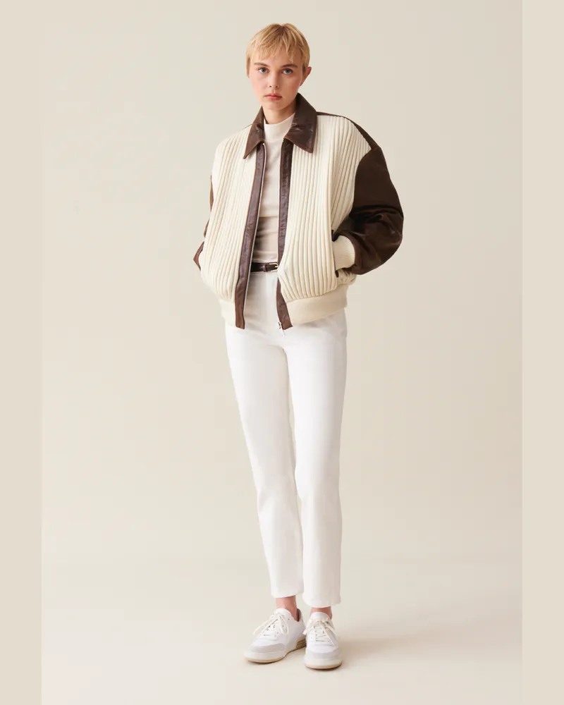 Claudie Pierlot Braune Bomberjacke aus Materialmix Zweifarbig