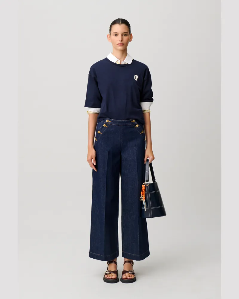 Claudie Pierlot Weite Marlene-Jeans mit Knopfleiste Denim-raw
