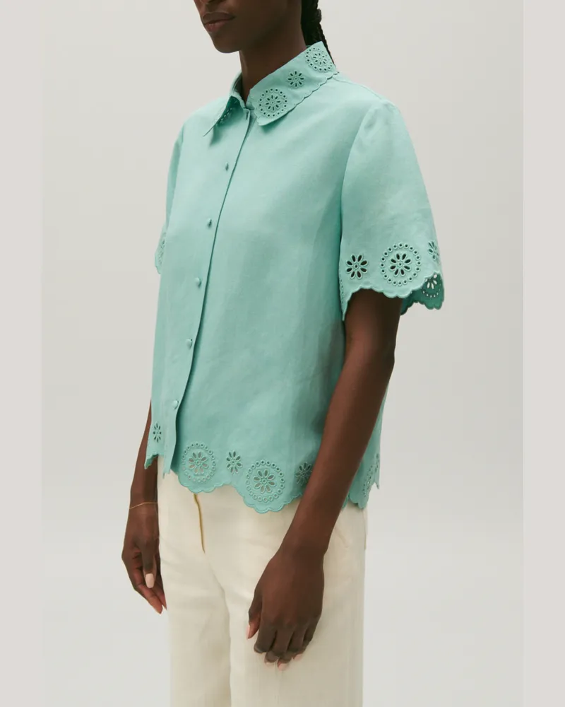 Claudie Pierlot Hemdbluse mit englischer Stickerei Wasser-grün