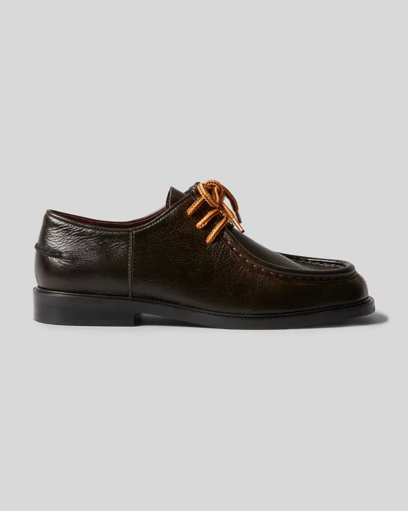 Claudie Pierlot Derby-Schuhe aus genarbtem Leder Schokolade