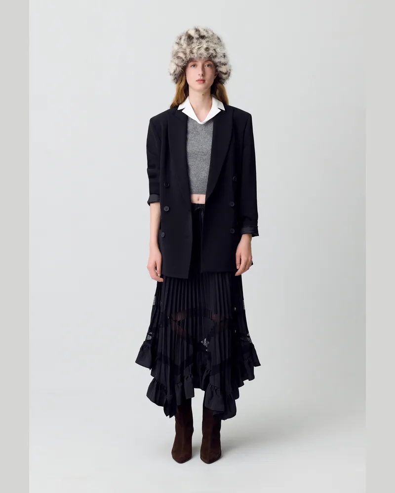 Claudie Pierlot Langer asymmetrischer Faltenrock Schwarz