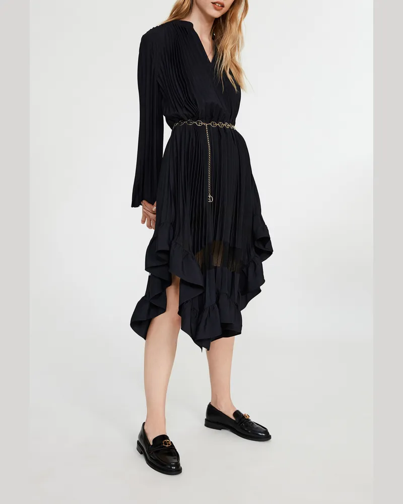 Claudie Pierlot Plissee-Kleid mit Volants Marine