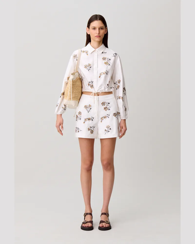 Claudie Pierlot Geblümte kurze Shorts Ecru