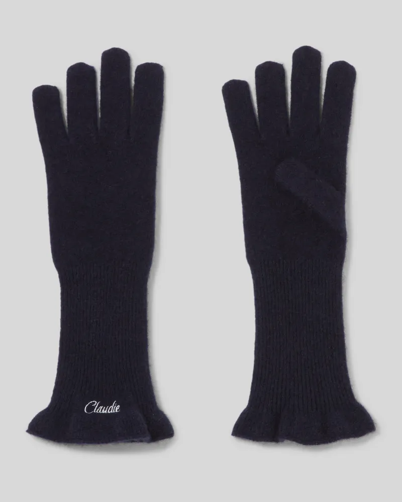Claudie Pierlot Bestickte Strickhandschuhe Marine