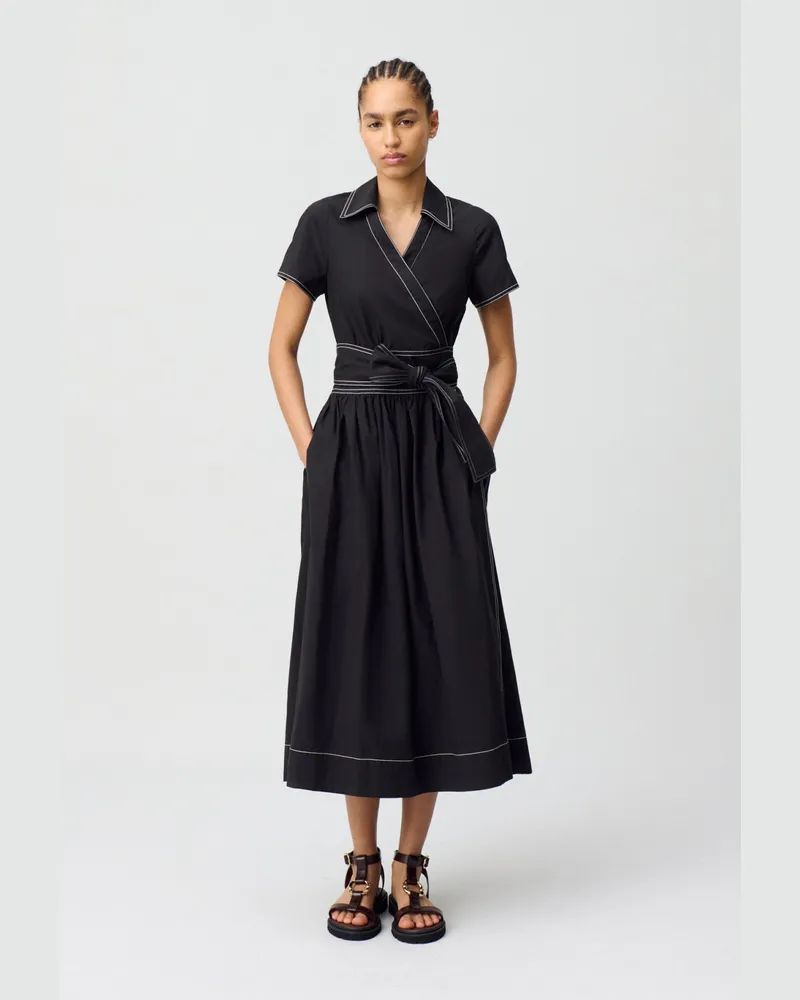Claudie Pierlot Langes Kleid mit Gürtel Schwarz