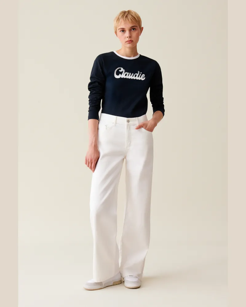 Claudie Pierlot Schwarzes Langarmshirt Baumwolle Marine