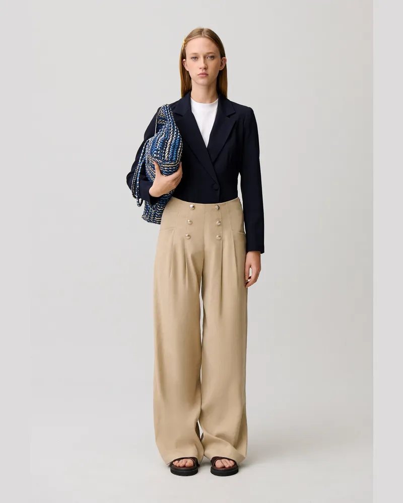 Claudie Pierlot Leinenhose mit Knöpfen Sand