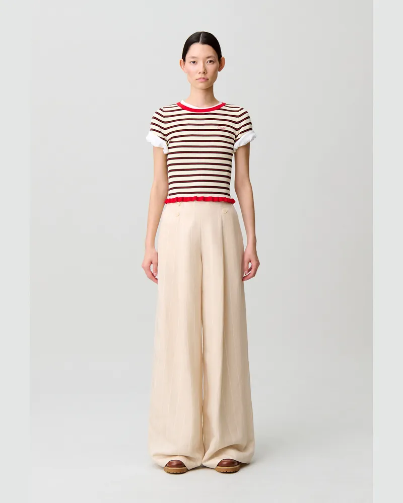 Claudie Pierlot Weite Anzughose aus Viskose-Leinen Sand