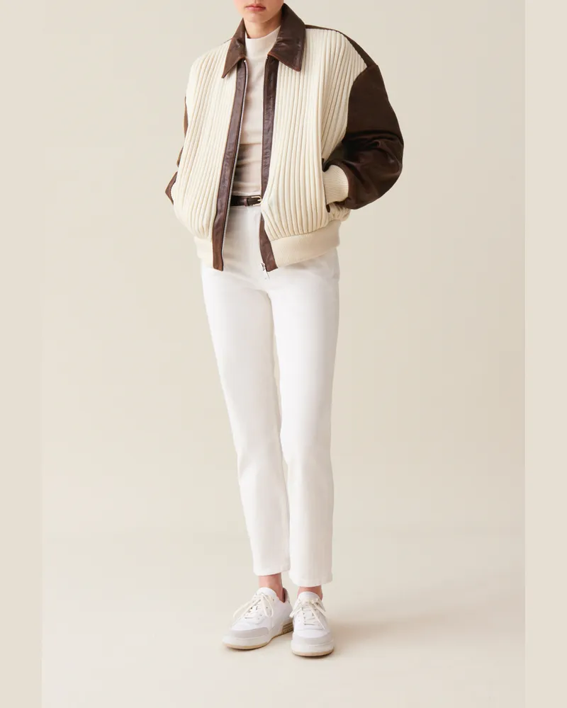 Claudie Pierlot Braune Bomberjacke aus Materialmix Zweifarbig