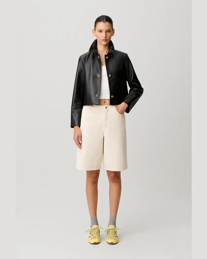 Claudie Pierlot Kurze Jacke aus Leder Schwarz