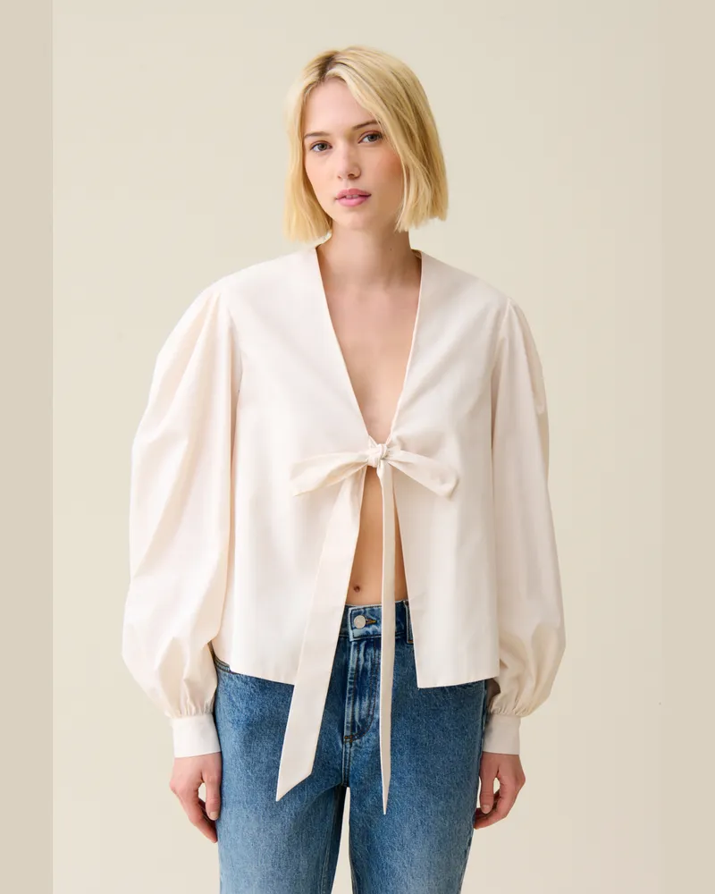 Claudie Pierlot V-Ausschnitt Bluse zum Binden Ecru