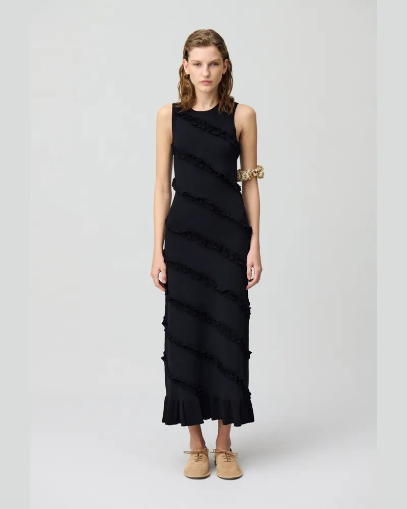 Claudie Pierlot Langes Kleid aus feinem Strick Schwarz