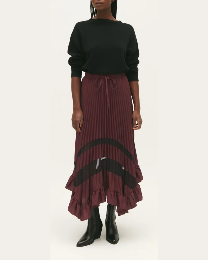 Claudie Pierlot Halblanger Plisseerock mit Rüschen Bordeaux