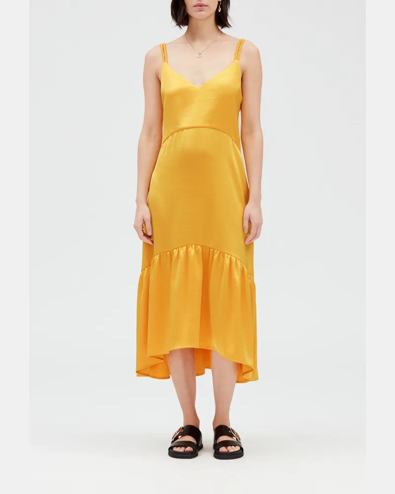 Claudie Pierlot Midikleid aus Satin, gelb Mimosa