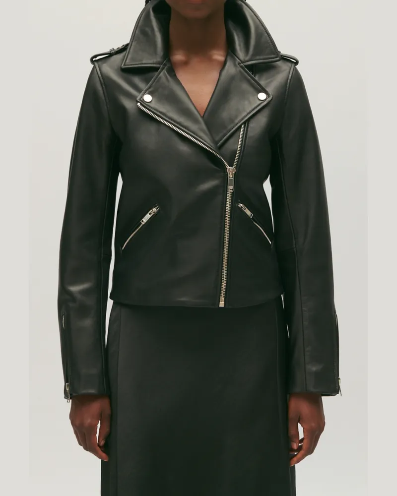 Claudie Pierlot Jacke aus schwarzem Glattleder Schwarz