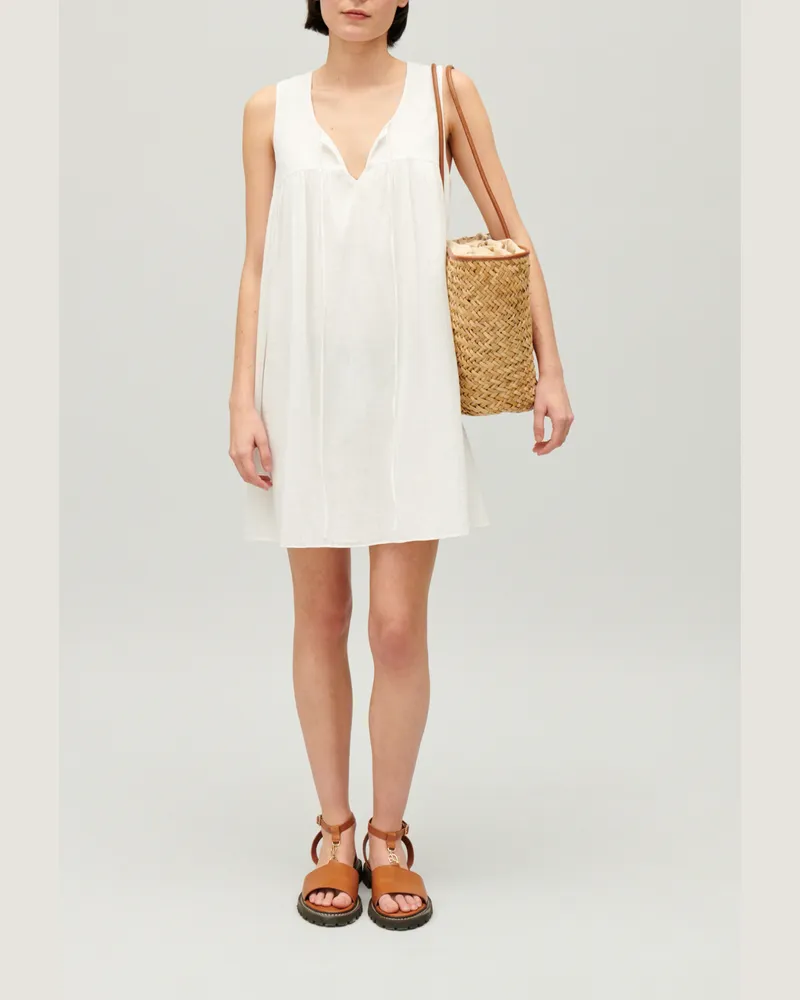 Claudie Pierlot Kurzes, gerafftes Kleid Ecru Ecru