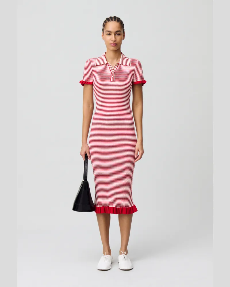 Claudie Pierlot Langes gestreiftes Strickkleid Rot